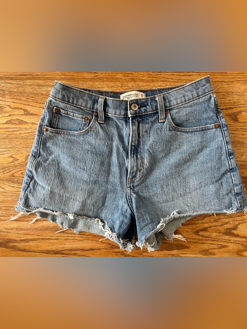 Abercrombie & Fitch Light Wash Distressed Denim Shorts